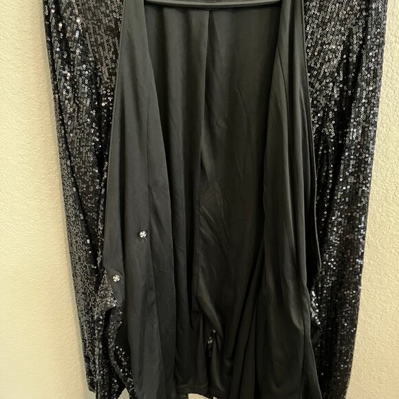 Badgley Mischka Women's Sequin Self Tie Jacket Black Formal Holiday Luxury Sz 12 - Picture 5 of 7